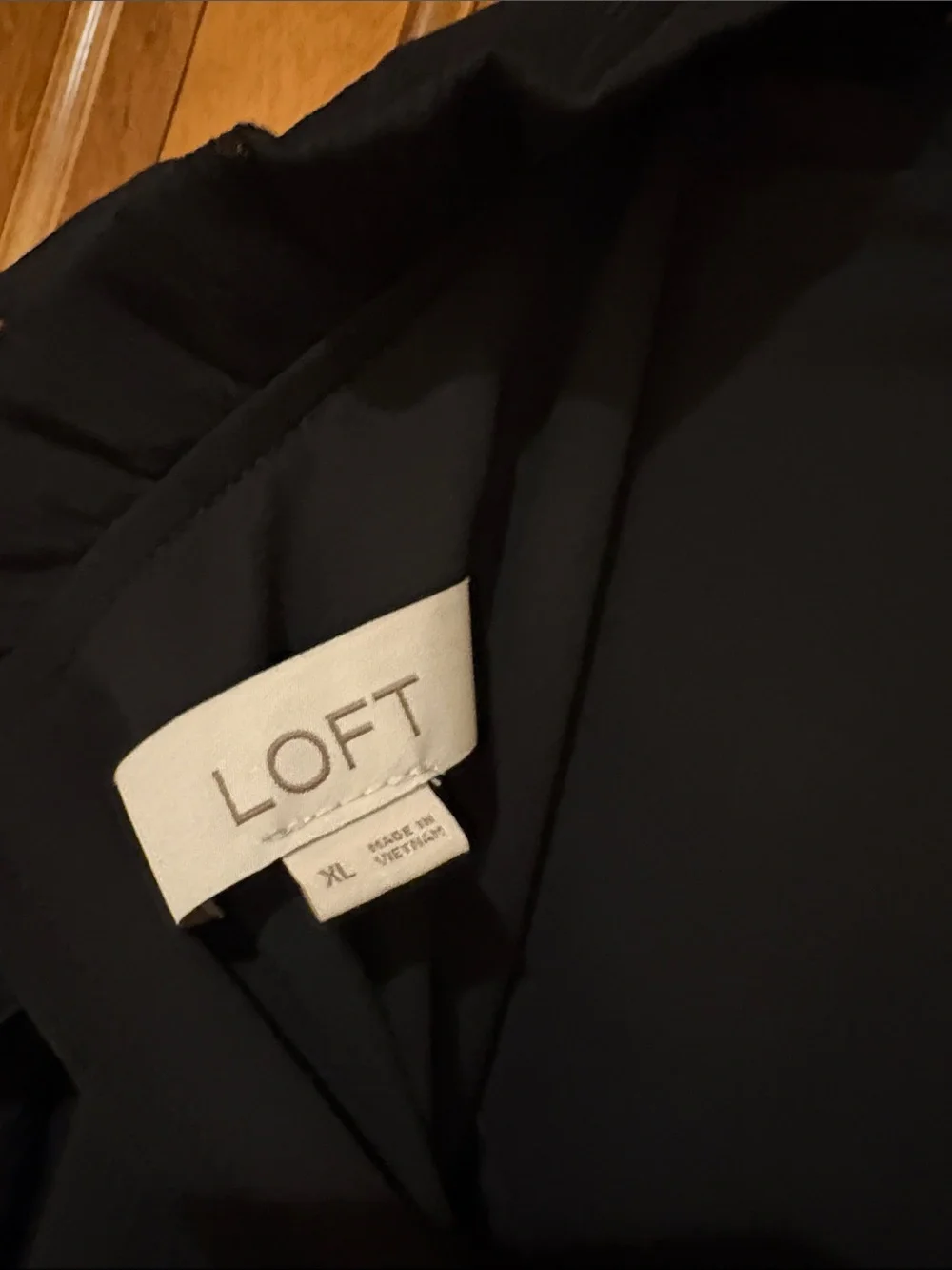 LOFT Black Chiffon Short Sleeve Ruffle Neck Blouse